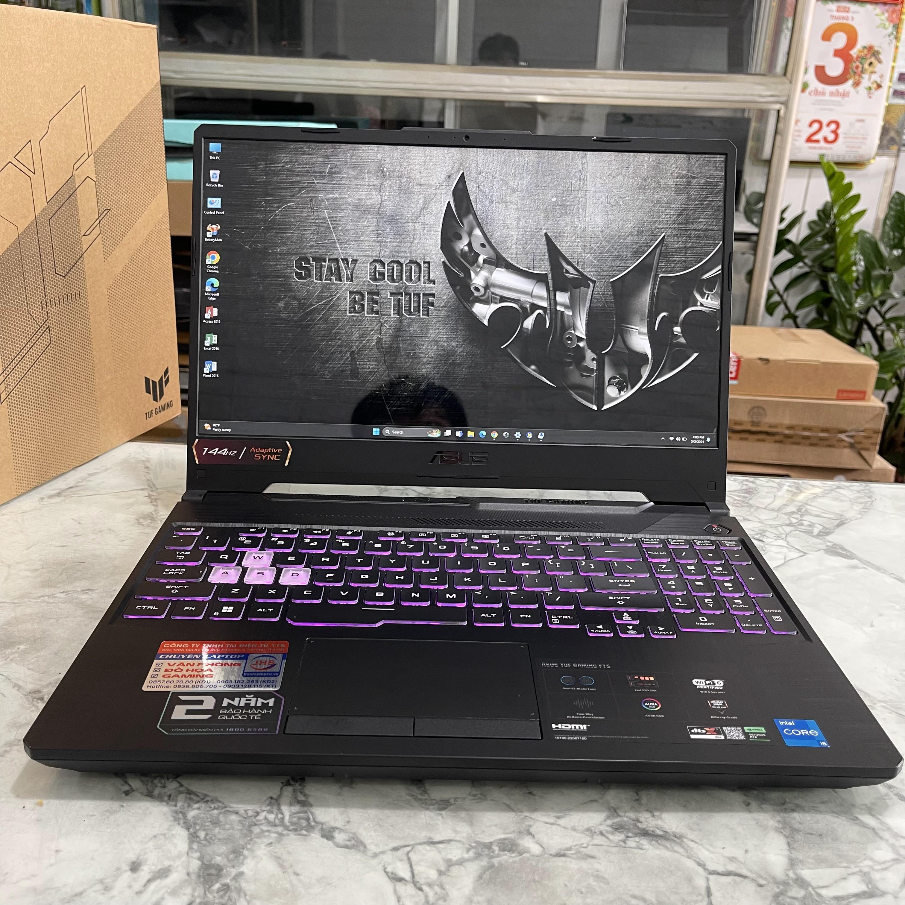  Asus TUF F15 FX506HF (Hàng Likenew-Fullbox-Còn bảo Hành Hãng) Core I5-11260H Ram 16gb Ssd 512gb Vga RTX 2050 4GB  Màn 15.6 Inch IPS 144Hz