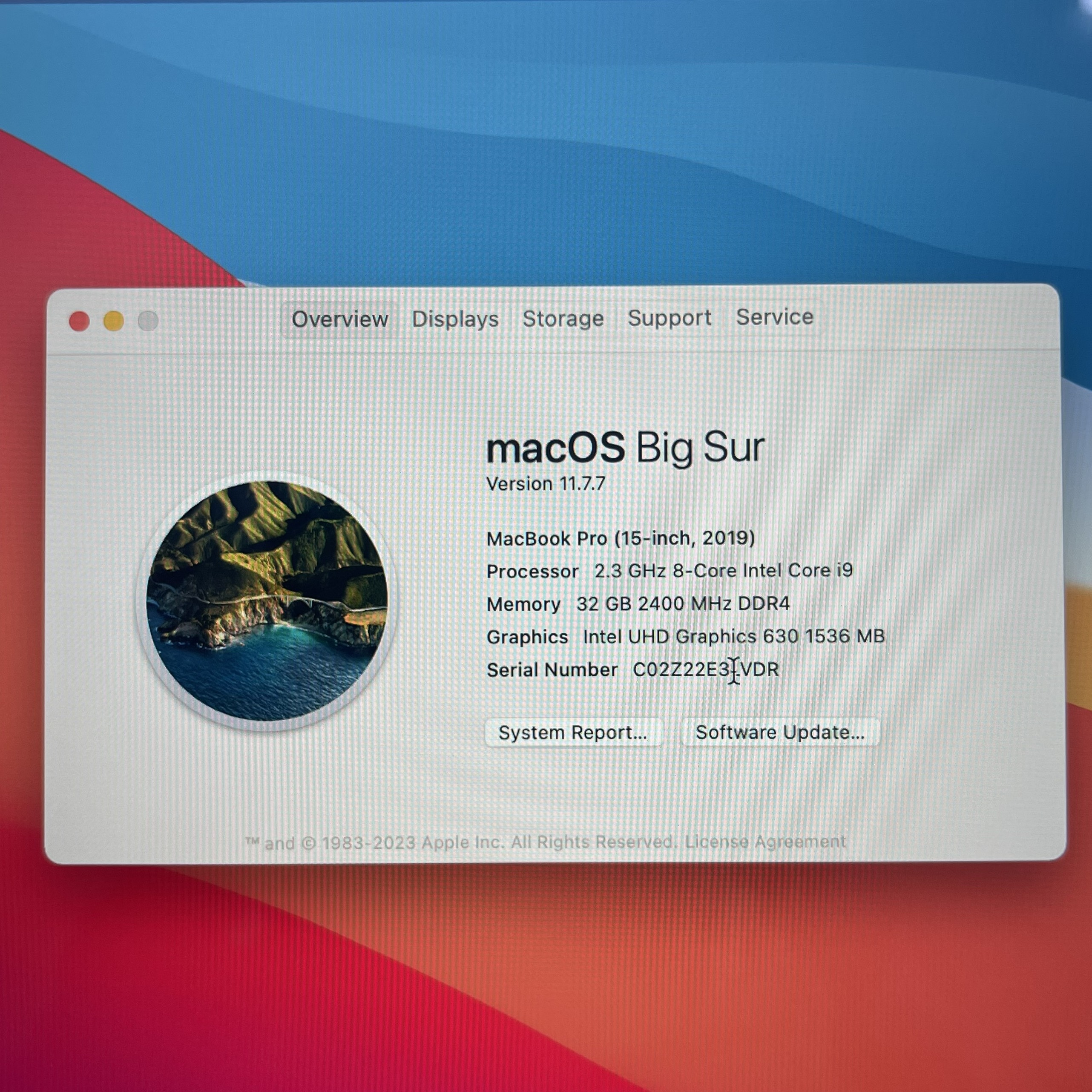 Macbook Pro 15 2019 Core I9  AMD PRO 560X 4GB, Ram 32GB  SSD 512GB 